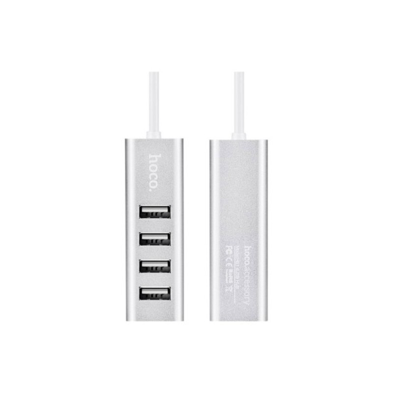 Концентратор HOCO USB 2.0 to 4xUSB Line machine HB1 Silver (6957531038146)