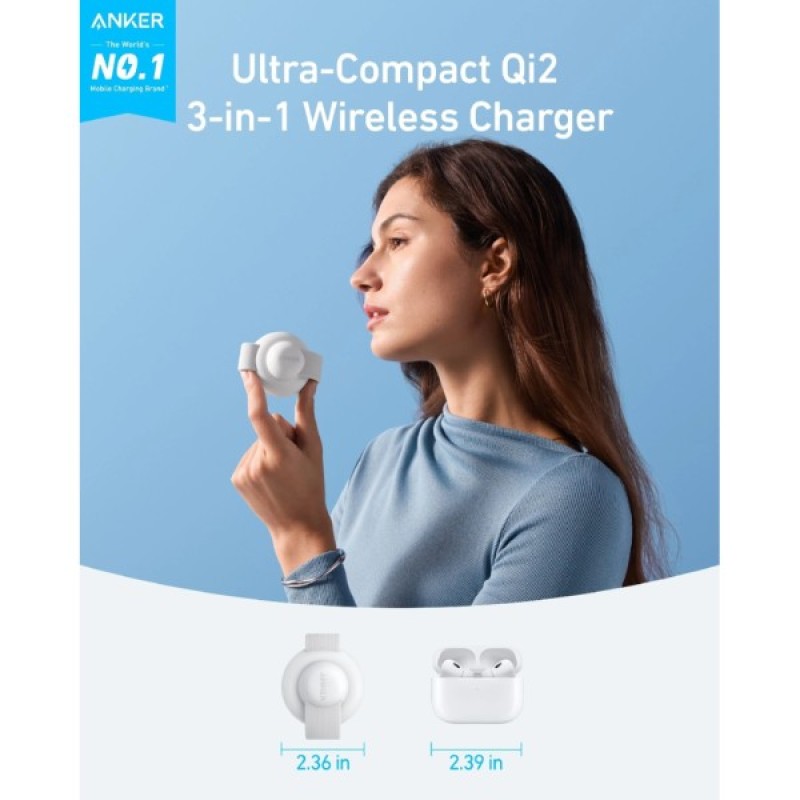 Зарядний пристрій Anker MagGo Wireless Charging Pad 15W 3-in-1 Foldable White (B25M8H21)