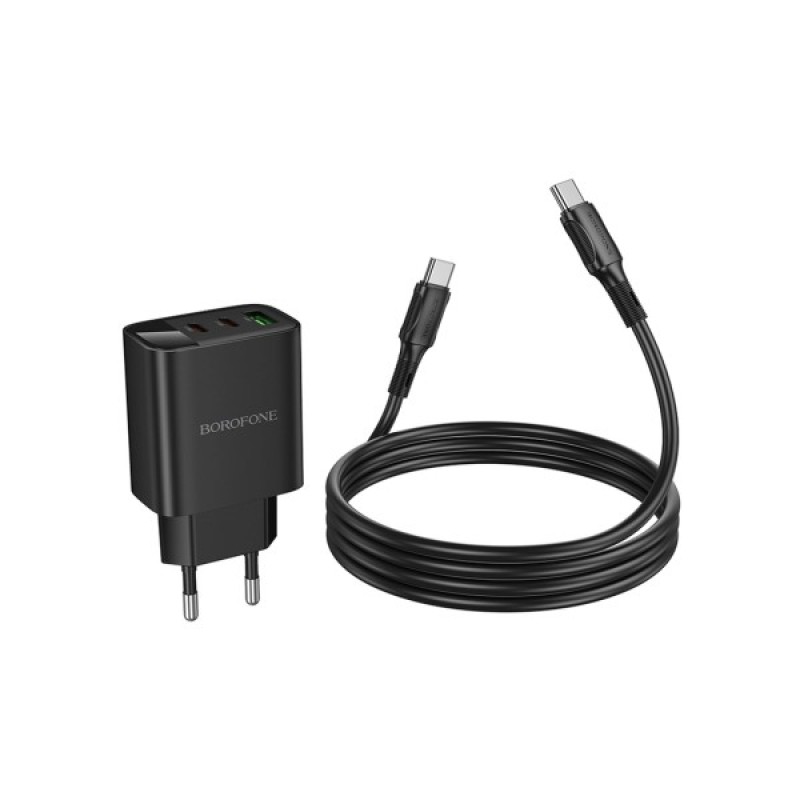 Зарядний пристрій BOROFONE BA98A Ilustre 2xUSB-C + 1xUSB-A PD30W digital display + cable USB-C to USB-C Black (6941991120534)