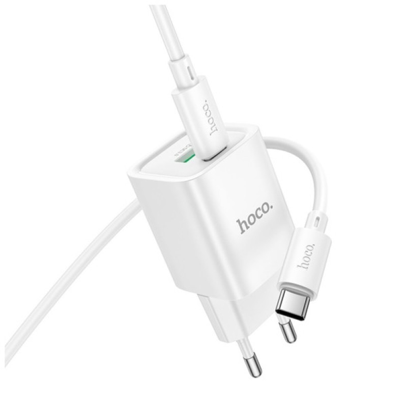 Зарядний пристрій HOCO C149A Charm 1xUSB-C PD30W + 1xUSB QC3.0 + cable USB-C to USB-C White (6942007630351)