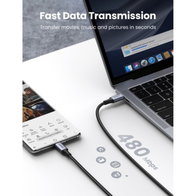 Дата кабель USB-C to USB-C 3.0m 5A 100W US316 Black Ugreen (90120)
