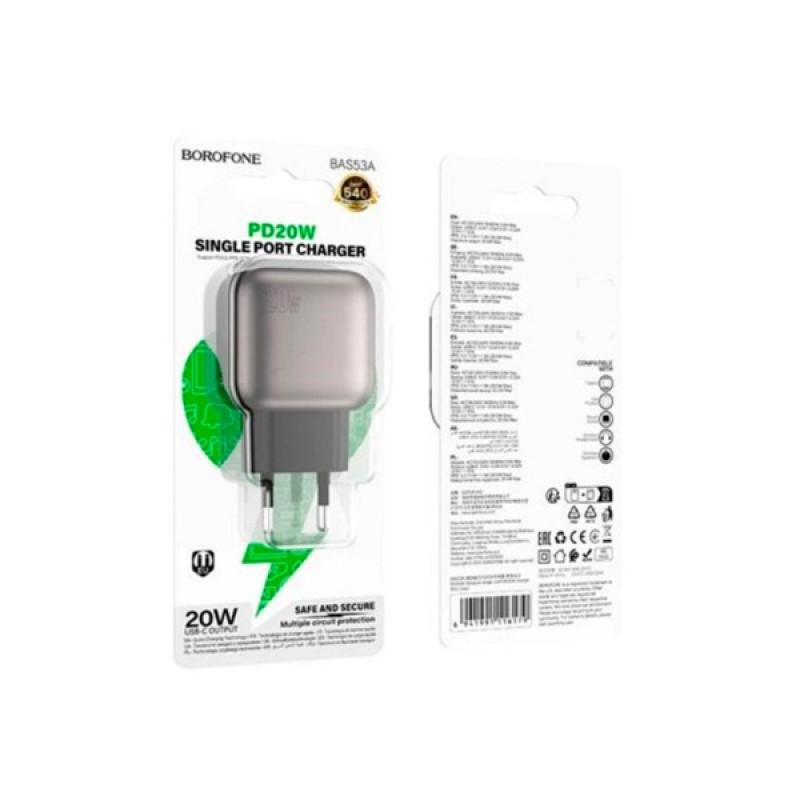 Зарядний пристрій BOROFONE BAS53A Absolute USB-C PD20W + cable USB-C to USB-C Black (6941991116193)