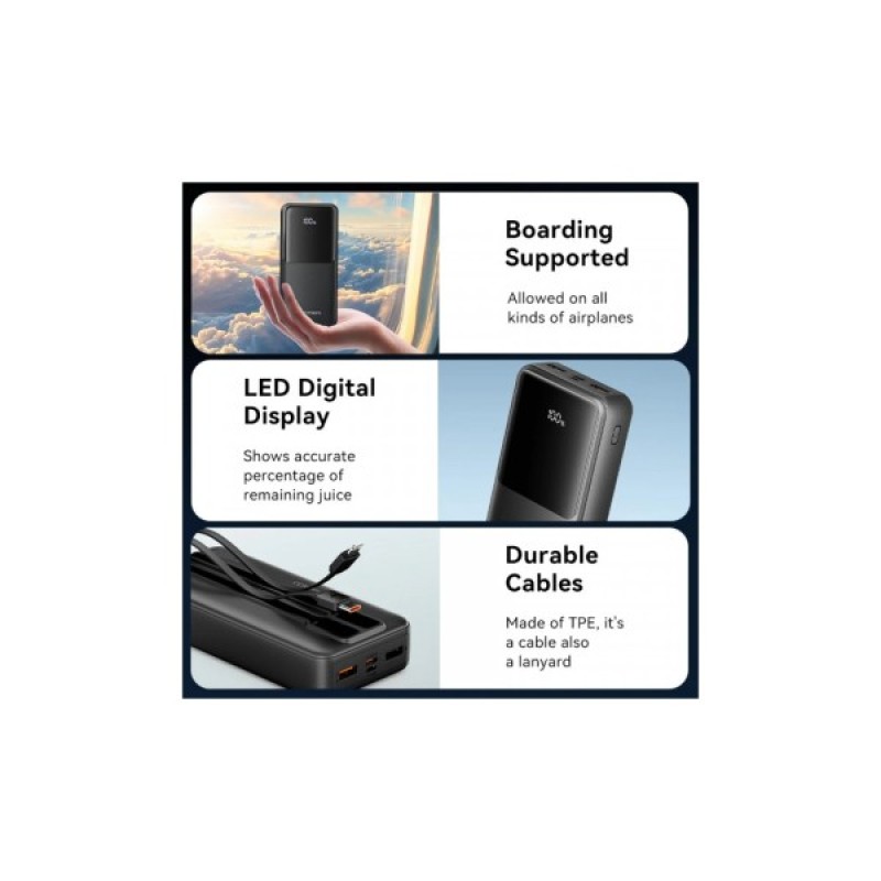 Батарея універсальна Vention 20000mAh 22.5W 3A PD, Built-in USB-C+Lightning Cables, Black (FHPB0)