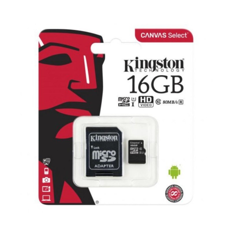 Карта пам'яті Kingston 16GB microSDHC Class 10 Canvas Select Plus 100R A1 (SDCS2/16GB)