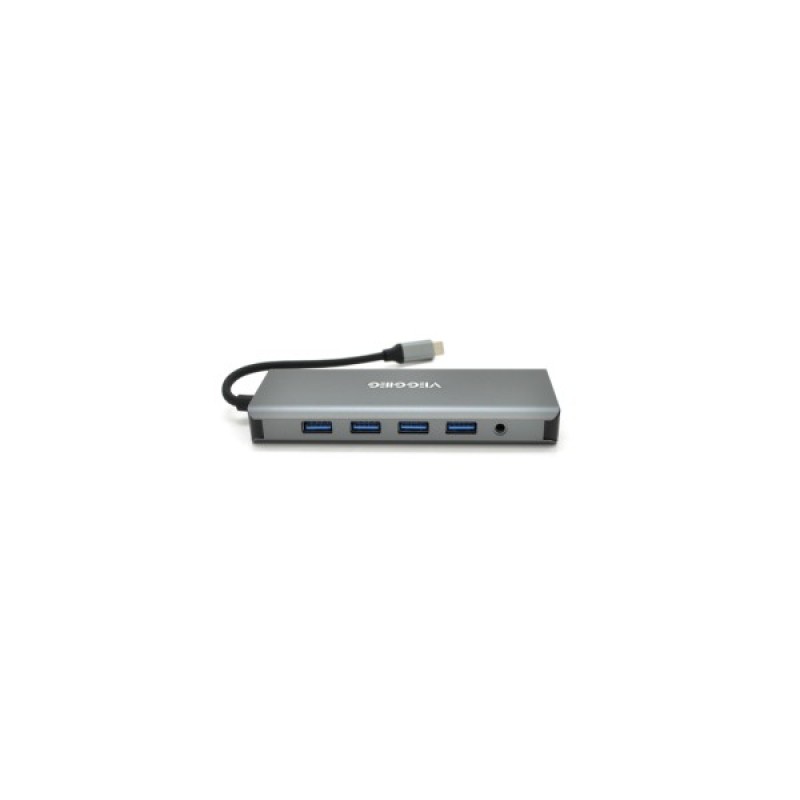 Концентратор VEGGIEG USB-C 9-in-1 USB-C + 4xUSB 3.0 + 2xHDMI + VGA + SD/TF + RJ45 0.1m silver (TC12)
