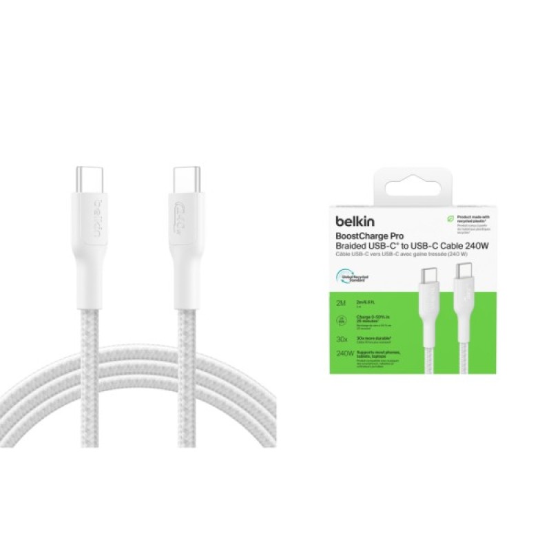 Дата кабель USB-C to USB-C 2.0m 240W white Belkin (CAB025HQ2MWH)