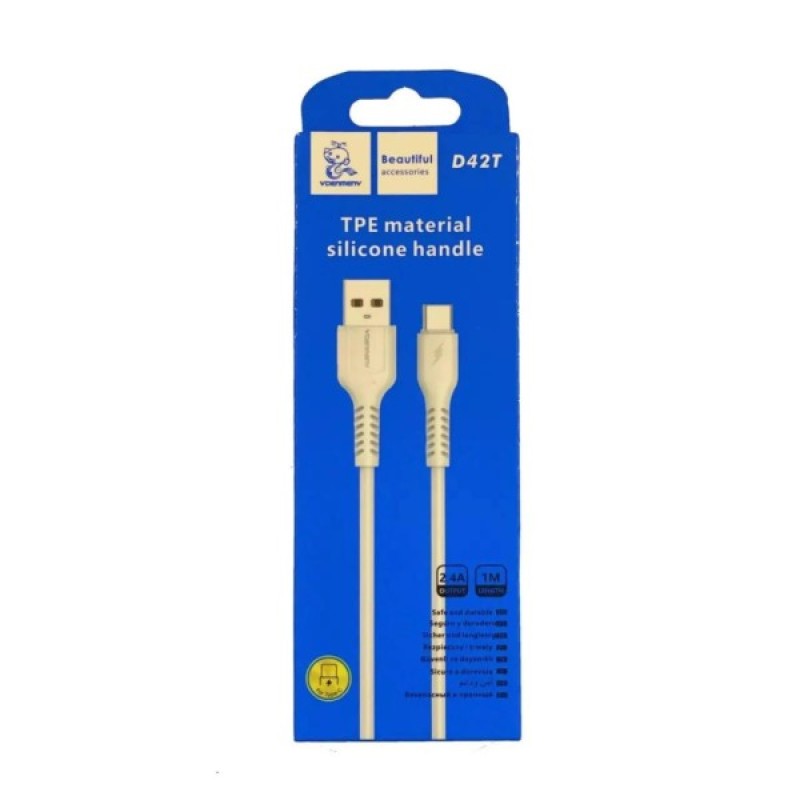 Дата кабель USB 2.0 AM to USB-C 1.0m 2.4A silicone white Denmen (DM-D42T-WH)