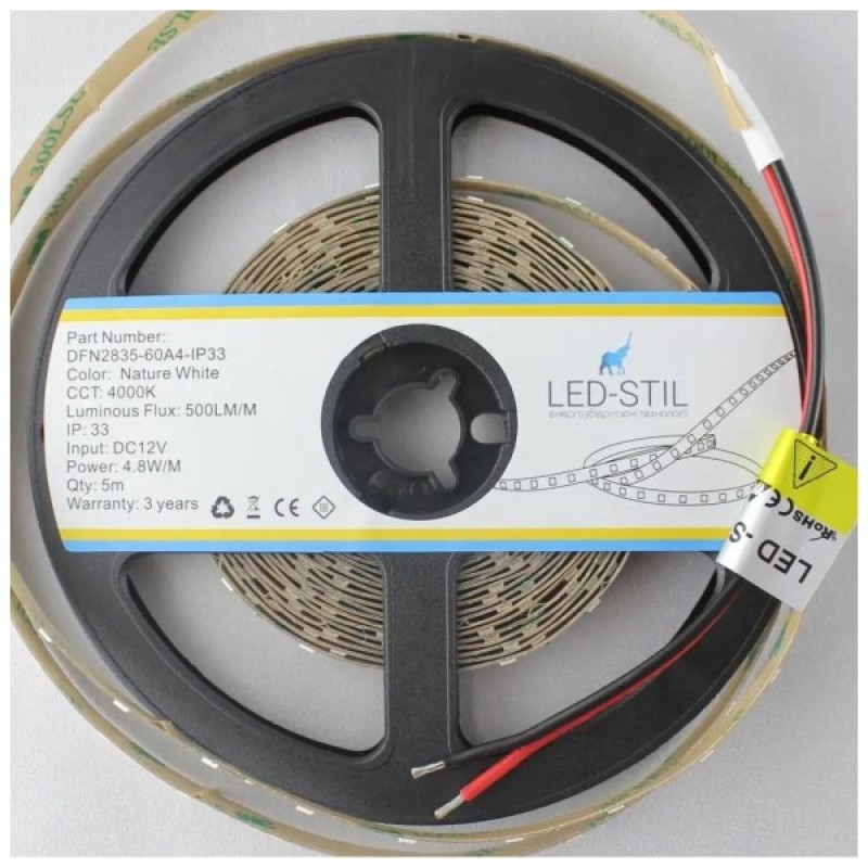 Світлодіодна стрічка LED-STIL 4000K 4,8 Вт/м 2835 60 діодів IP33 12 Вольт 500 lm нейтральне світло (DFN2835-60A4-IP33)