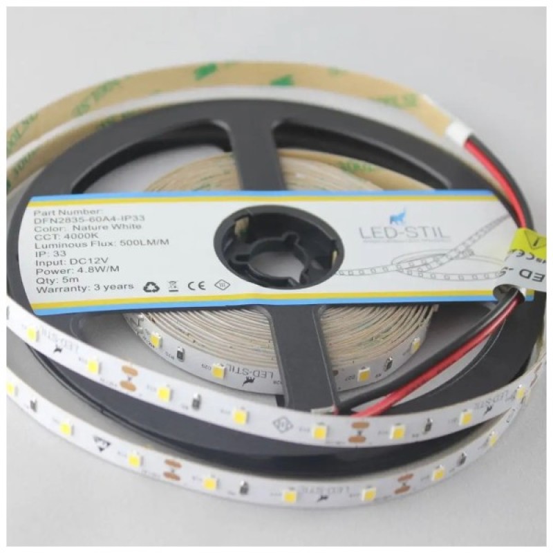 Світлодіодна стрічка LED-STIL 4000K 4,8 Вт/м 2835 60 діодів IP33 12 Вольт 500 lm нейтральне світло (DFN2835-60A4-IP33)