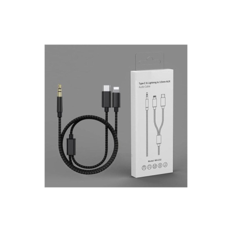 Кабель мультимедійний 3.5mm M to USB-C + Lightning 1,0m black XoKo (MH-232-BK)