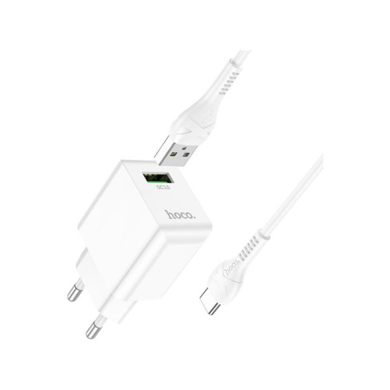 Зарядний пристрій HOCO C98A Proton USB QC3.0 + cable USB to USB-C White (6931474766878)