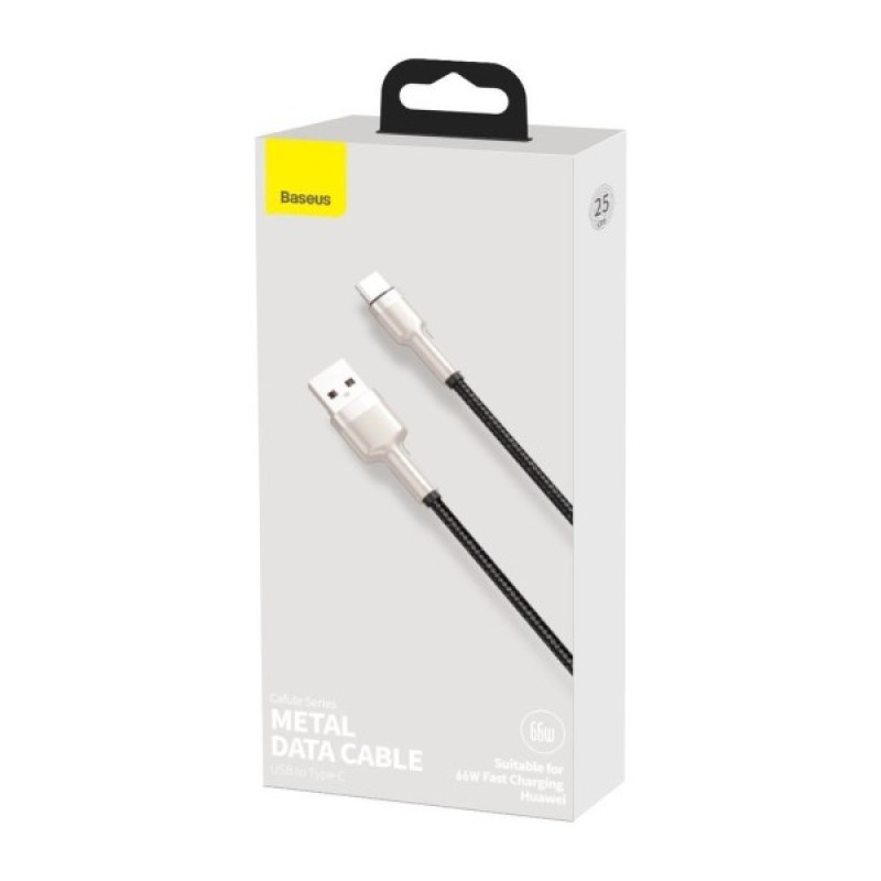 Дата кабель USB 3.1 AM to Type-C 0.25m CAKF 6.0A 66W Cafule Series Metal Data Cable Black Baseus (CAKF000001)