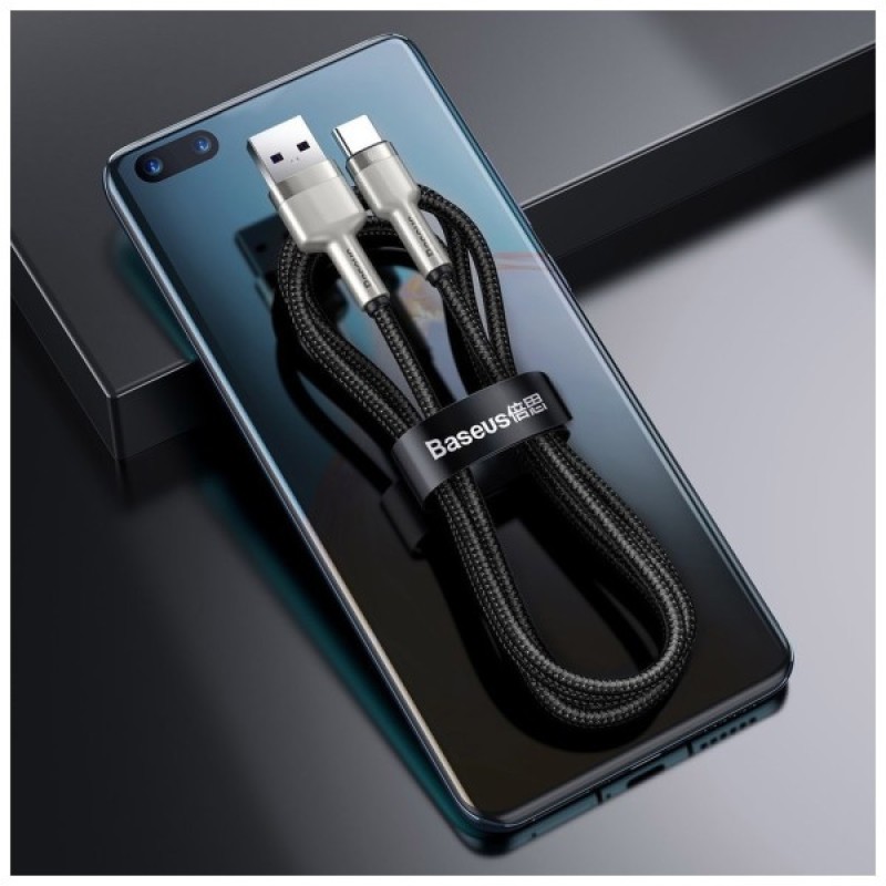 Дата кабель USB 3.1 AM to Type-C 0.25m CAKF 6.0A 66W Cafule Series Metal Data Cable Black Baseus (CAKF000001)