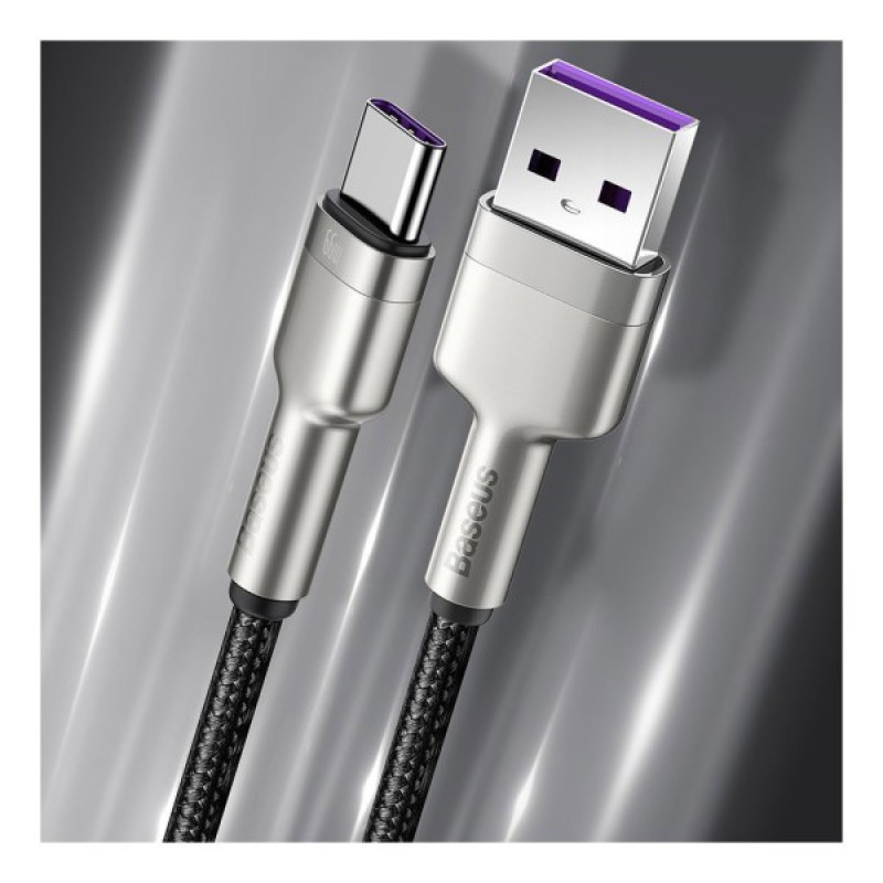 Дата кабель USB 3.1 AM to Type-C 0.25m CAKF 6.0A 66W Cafule Series Metal Data Cable Black Baseus (CAKF000001)