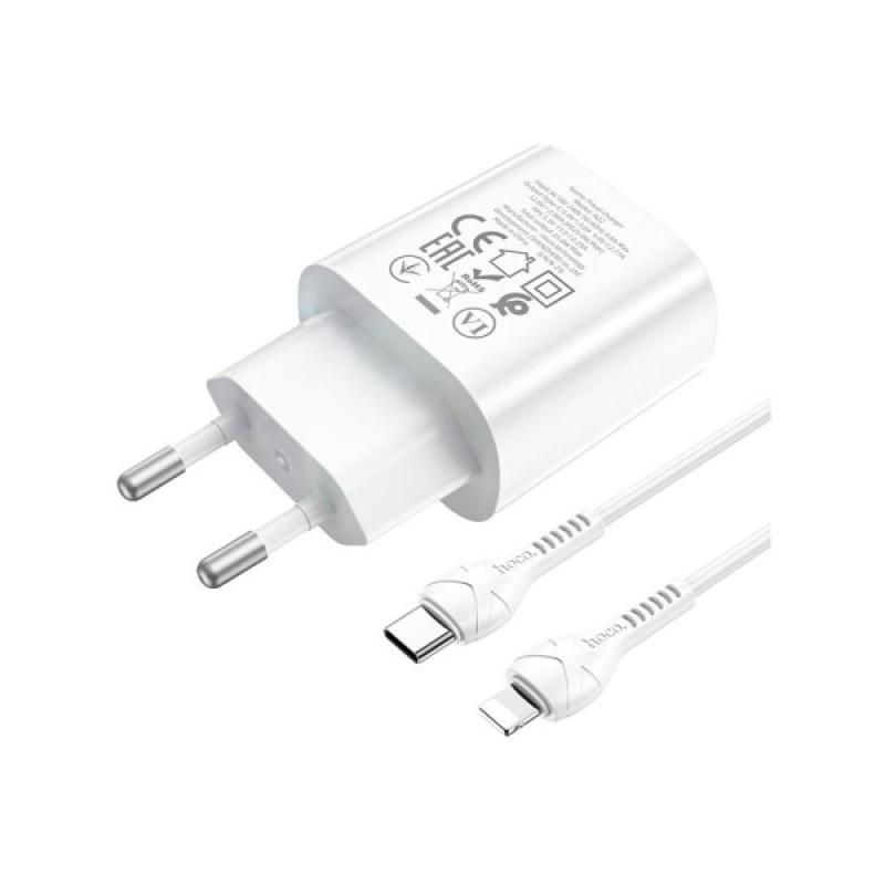 Зарядний пристрій HOCO N22 Jetta USB-C PD25W + cable USB-C to Lightning White (6931474760074)