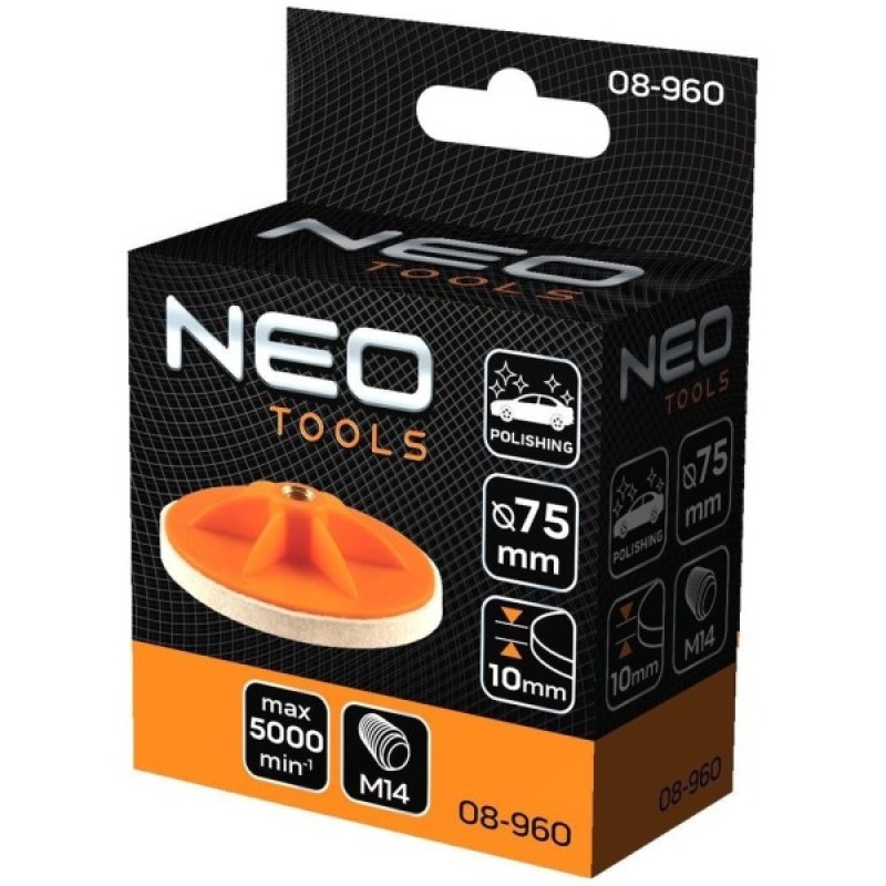 Круг зачистний Neo Tools полірувальний, губка середньої твердості , M14, 75x10мм (08-960)