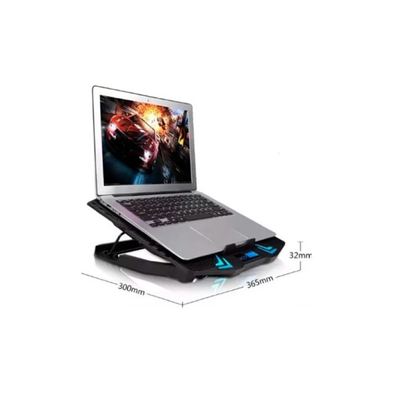 Підставка до ноутбука IceCoorel 10-17", 6*70mm 1800 RPM, 2*USB, + LCD, 365*297*30mm, Black (K8)