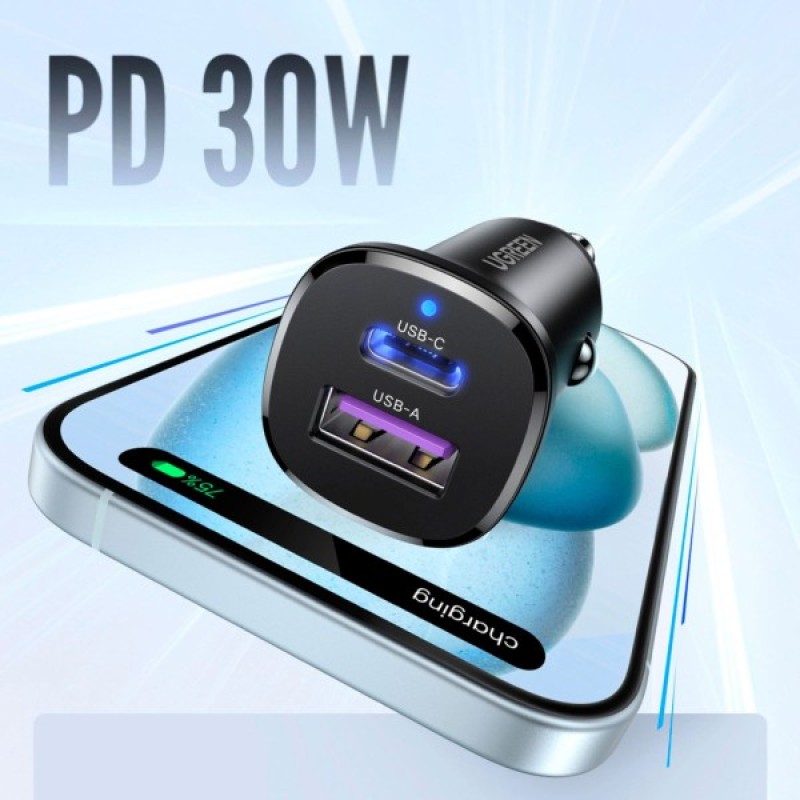 Зарядний пристрій Ugreen 2xUSB 30W (USB-A + USB-C) QC 4.0 Сіра (EC305) (25845)