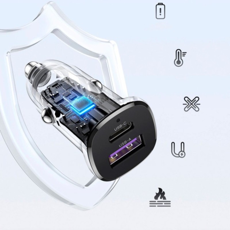 Зарядний пристрій Ugreen 2xUSB 30W (USB-A + USB-C) QC 4.0 Сіра (EC305) (25845)