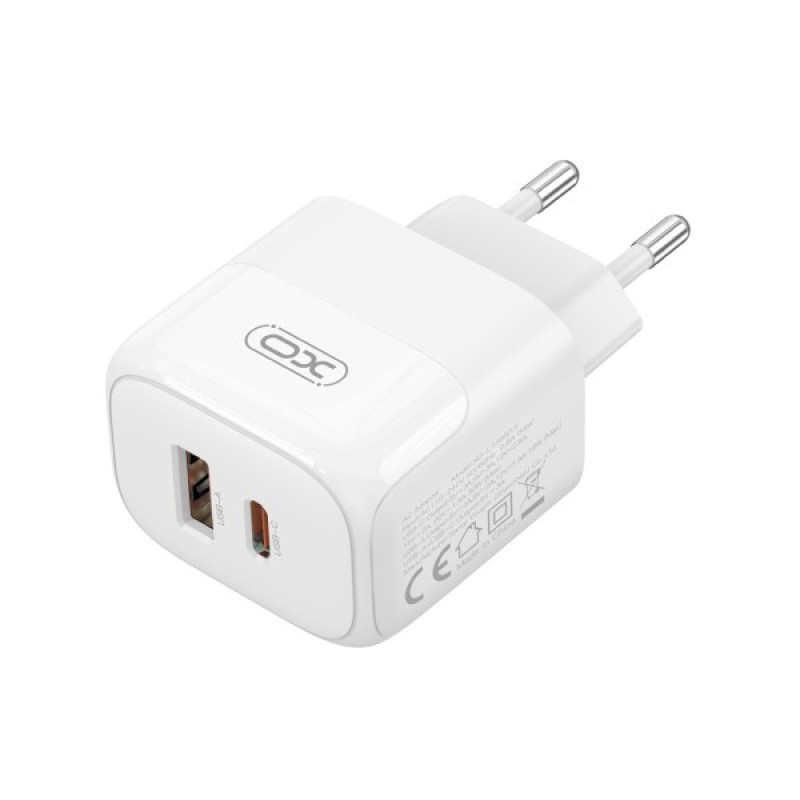 Зарядний пристрій XO L138 48W USB-C PD30W + USB-A QC18W White (L138_White)