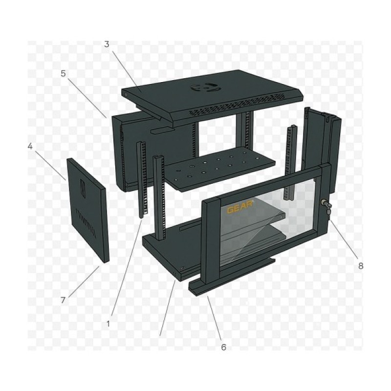 Шафа настінна GEAR 9U 19" 600x450x500 мм, + полка 19", black (GWMSN-9U-600-450)