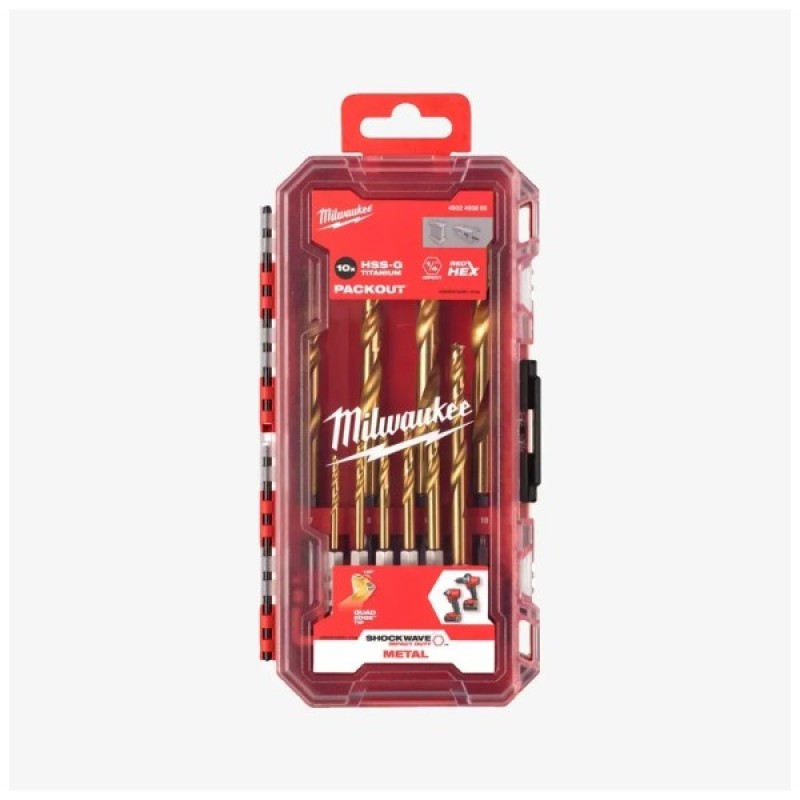 Набір свердл Milwaukee по металу PACKOUT RedHEX HSS-G TiN, 10шт (4932493865)