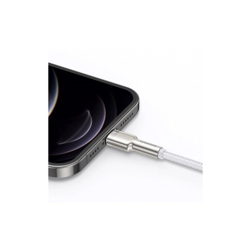 Дата кабель USB 2.0 AM to Lightning 2.0m Cafule Series Metal 2.4A White Baseus (CALJK-B02)