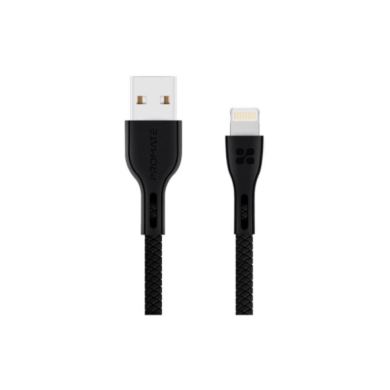 Дата кабель USB 2.0 AM to Lightning 1.2m 2A PowerBeam-i black Promate (powerbeam-i.black)