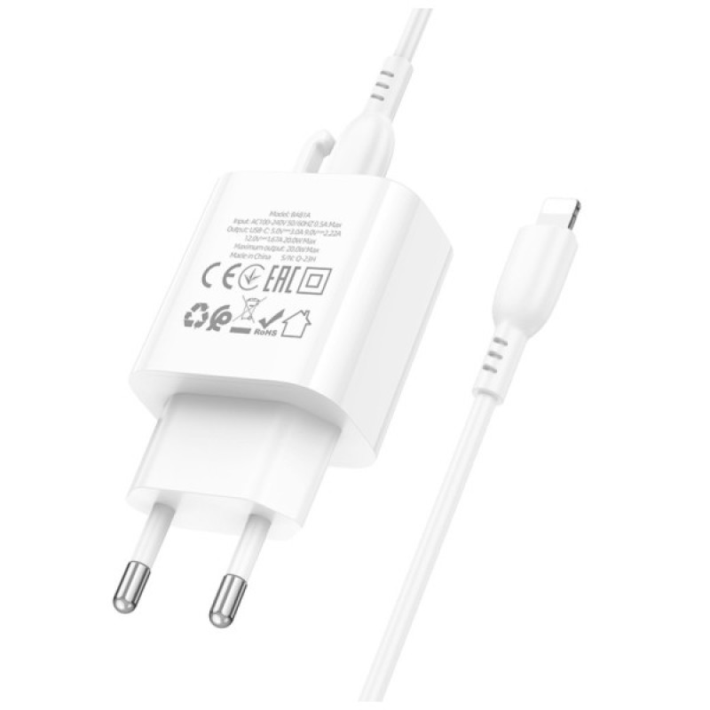 Зарядний пристрій BOROFONE BA81A USB-C PD20W + cable USB-C to Lightning White (6941991108198)