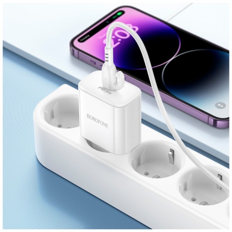 Зарядний пристрій BOROFONE BA81A USB-C PD20W + cable USB-C to Lightning White (6941991108198)