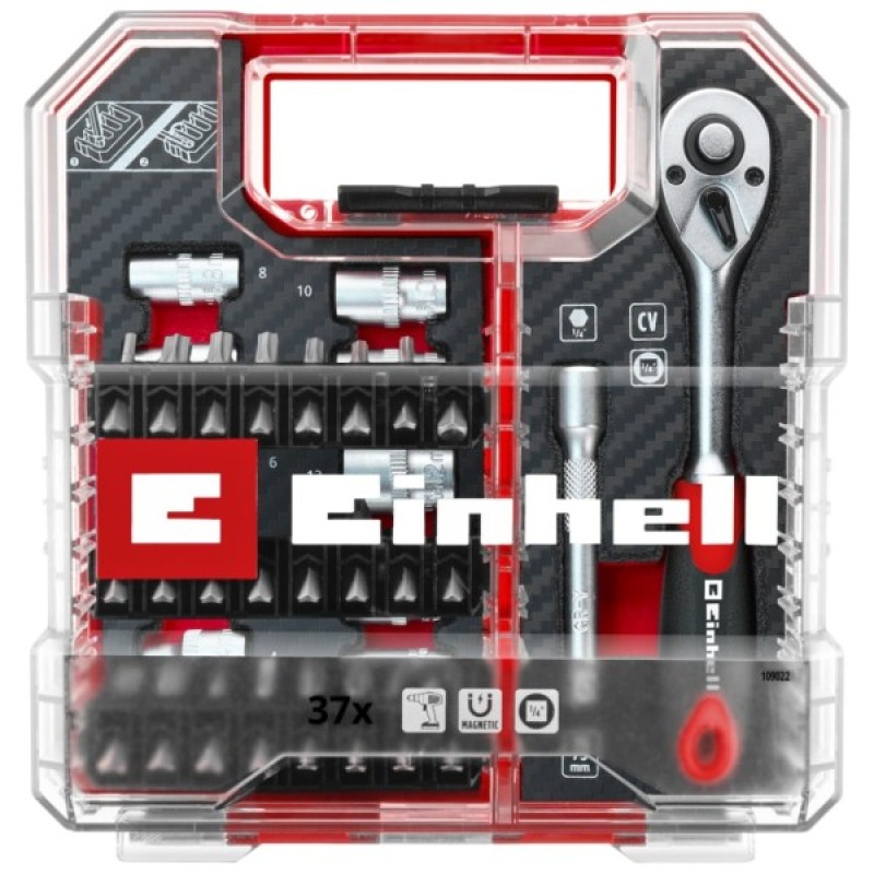 Набір інструментів Einhell біт і головок, 1/4" 4-13мм, 37шт, кейс (109022)