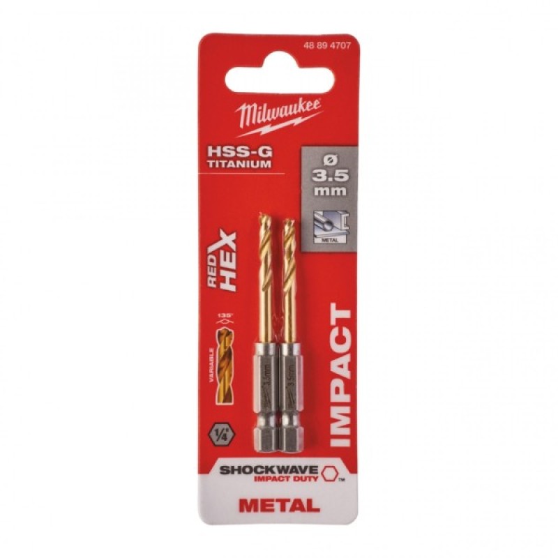 Свердло Milwaukee по металу RedHEX HSS-G TiN, 3,5 мм (2шт) (48894707)