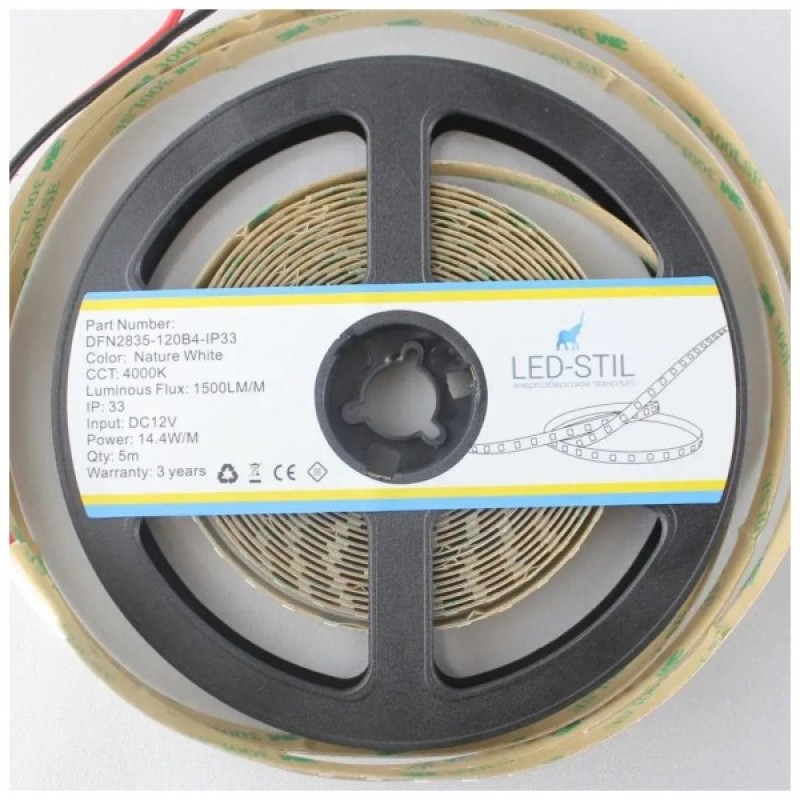Світлодіодна стрічка LED-STIL 4000K 14,4 Вт/м 2835 120 діодів IP33 12 Вольт 1500 lm нейтральне світло (DFN2835-120B4-IP33)