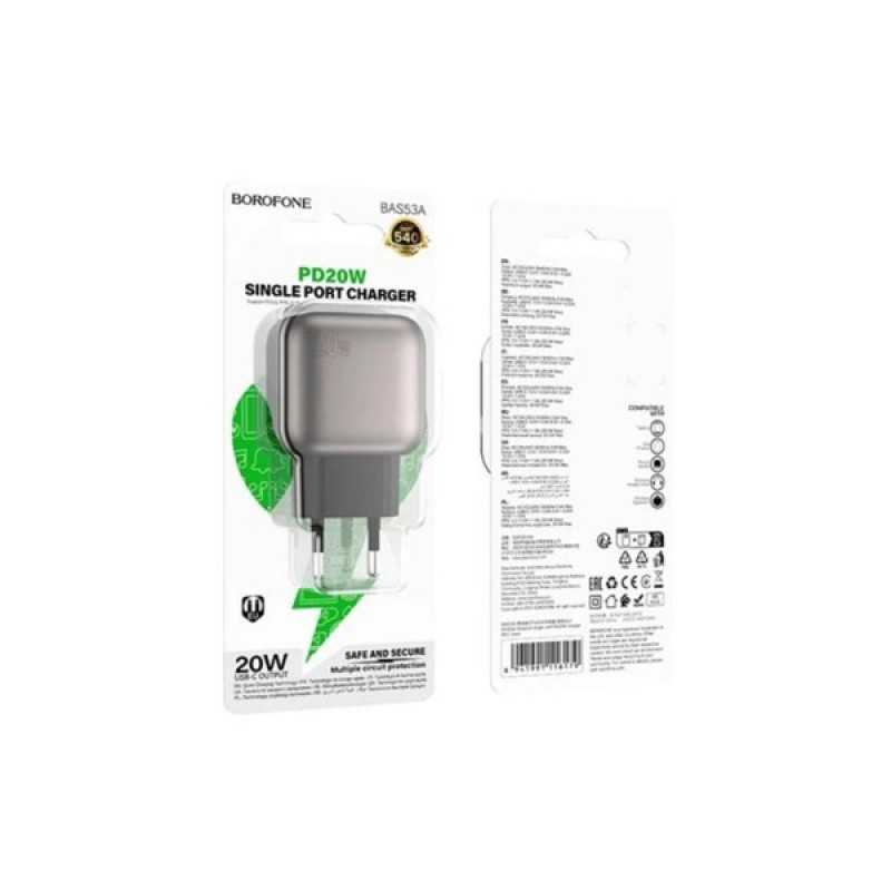 Зарядний пристрій BOROFONE BAS53A Absolute USB-C PD20W + cable USB-C to Lightning Black (6941991116186)