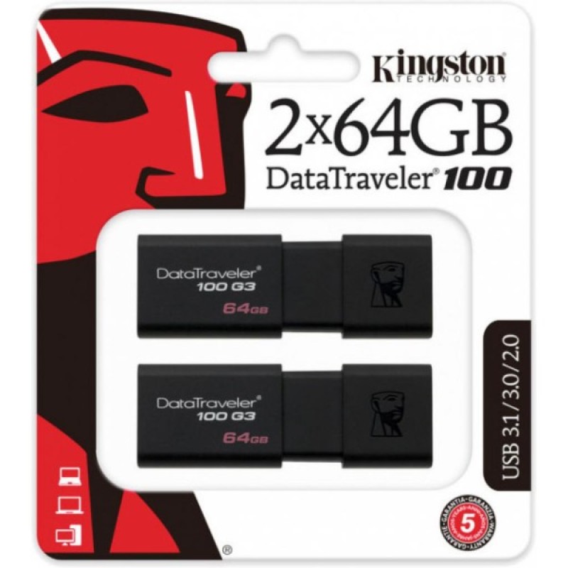 USB флеш накопичувач Kingston 2x64GB DataTraveler 100 G3 USB 3.0 (DT100G3/64GB-2P)