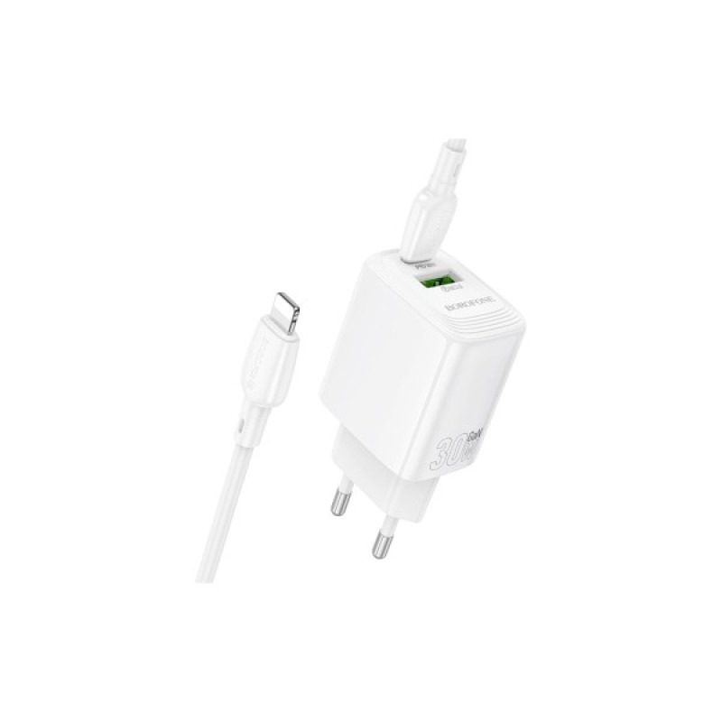 Зарядний пристрій BOROFONE BN29 Fuente 1xUSB-C PD30W + 1xUSB QC3.0 + cable USB-C to Lightning White (6941991120336)