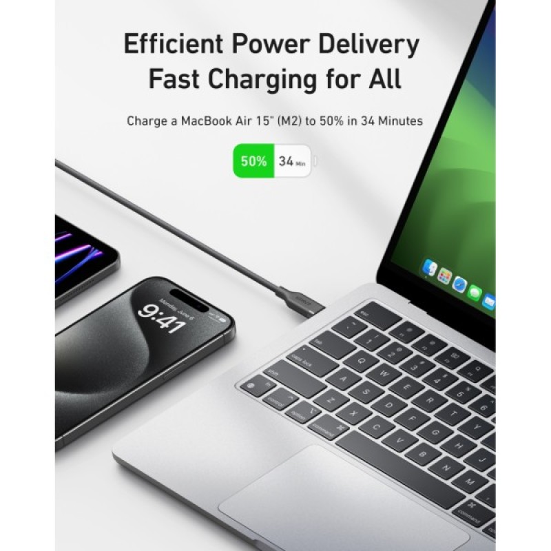Дата кабель USB-C to USB-C 0.9m 240W 20Gbps 4K Video bio-nylon black Anker (A80N1H11)