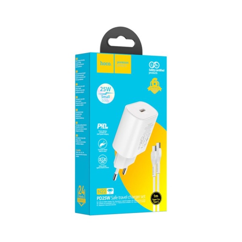Зарядний пристрій HOCO N22 Jetta USB-C PD25W + cable USB-C to USB-C White (6931474760081)