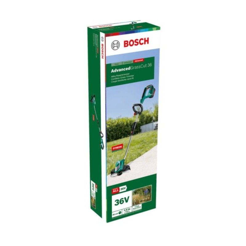 Тример садовий Bosch AdvancedGrassCut 36 36V, 30см, 1x2Ah, ЗП AL3620CV 4.1кг, (0.600.878.N03)