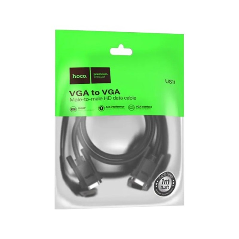 Кабель мультимедійний VGA to VGA 1.0m US11 HD Black HOCO (6942007628204)
