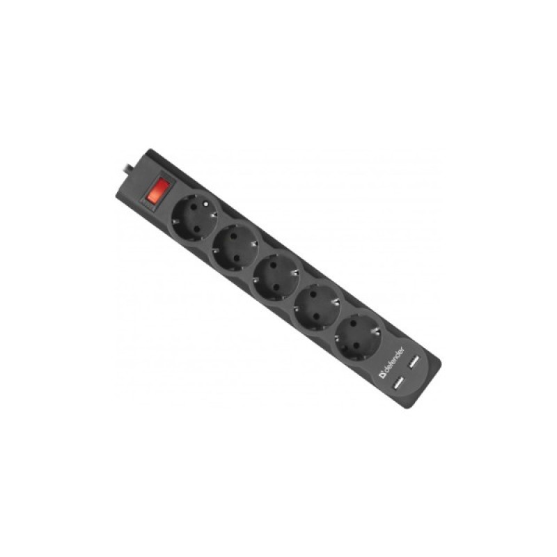 Мережевий фільтр живлення Defender DFS 751, 1.8m, 5роз., 2xUSB (99751)