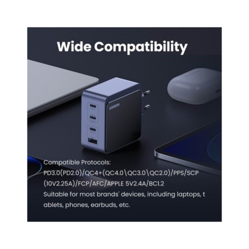 Зарядний пристрій Ugreen 4xUSB 100W (3xUSB-C+USB-A) Gan Nexode Fast Charger Grey X553 (35043)