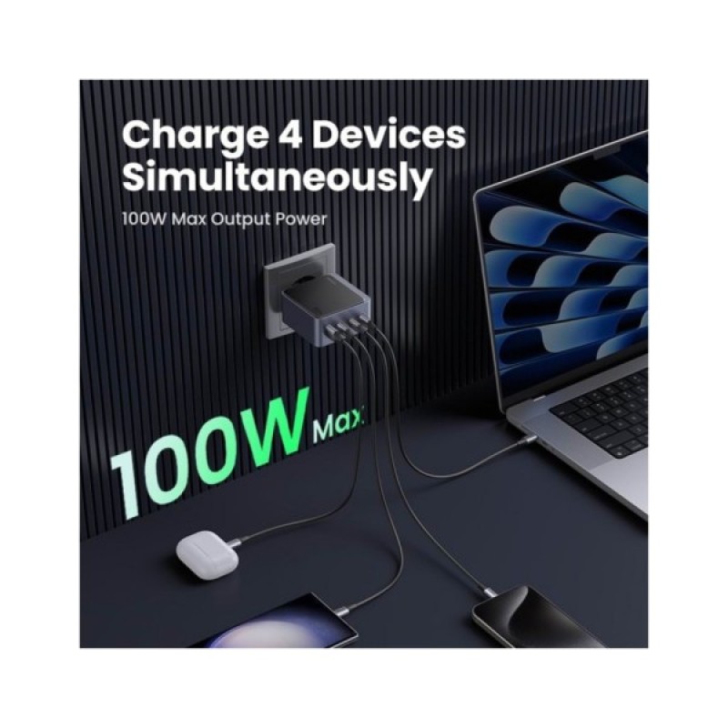 Зарядний пристрій Ugreen 4xUSB 100W (3xUSB-C+USB-A) Gan Nexode Fast Charger Grey X553 (35043)