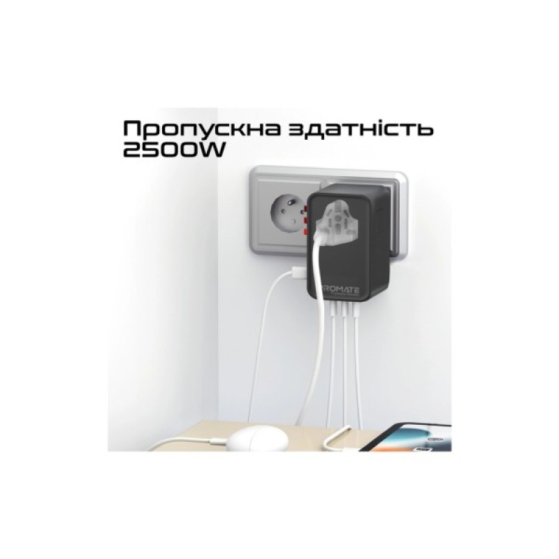 Зарядний пристрій Promate tripmate-gan160 3xUSB-C PD + USB-A QC 160W GaN Black (tripmate-gan160)
