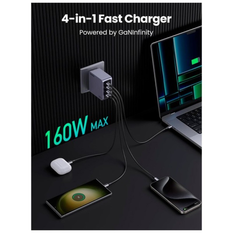 Зарядний пристрій Ugreen 4xUSB 160W (3xUSB-C + USB-A) Gan Nexode Pro X763 (25877)