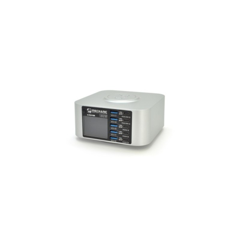 Зарядний пристрій MECHANIC 5xUSB-C PD + 5xUSB QC3.0 + Wireless Charging 15W LED indication 200W black (X-Power Plus-200W)