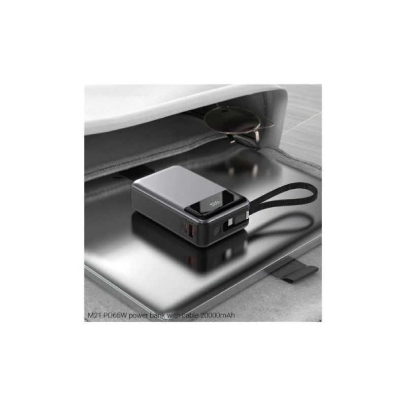 Батарея універсальна Acefast 20000mAh 65W PD, QC/3.0 USB-A+USB-C In/Out,build-in cable M21 Black-Gray (6974316283898)