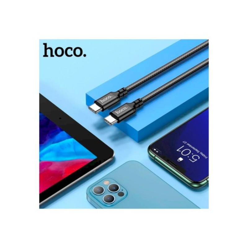 Дата кабель USB-C to USB-C 1.0m 60W nylon X14 black HOCO (6931474752215)