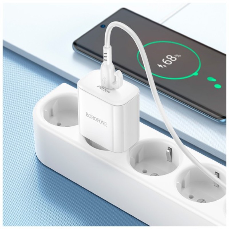 Зарядний пристрій BOROFONE BA81A USB-C PD20W + cable USB-C to USB-C White (6941991108204)