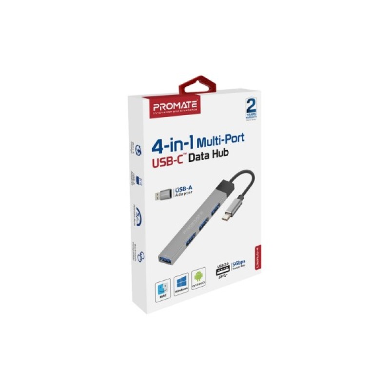 Концентратор Promate USB-C 4-in-1 порти Promate litehub-4.grey (litehub-4.grey)